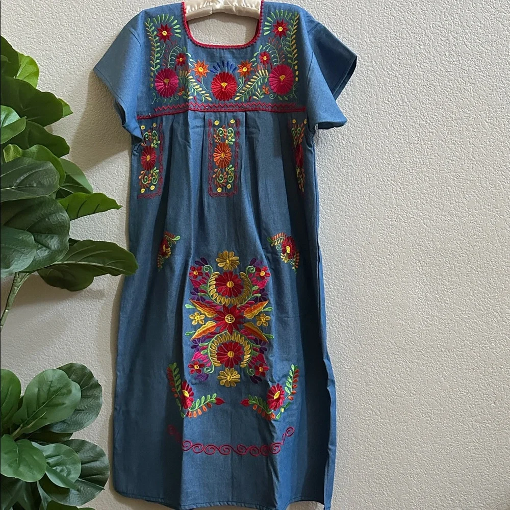 DENIM Long Mexican dresses embroidered - Picture 3 of 6